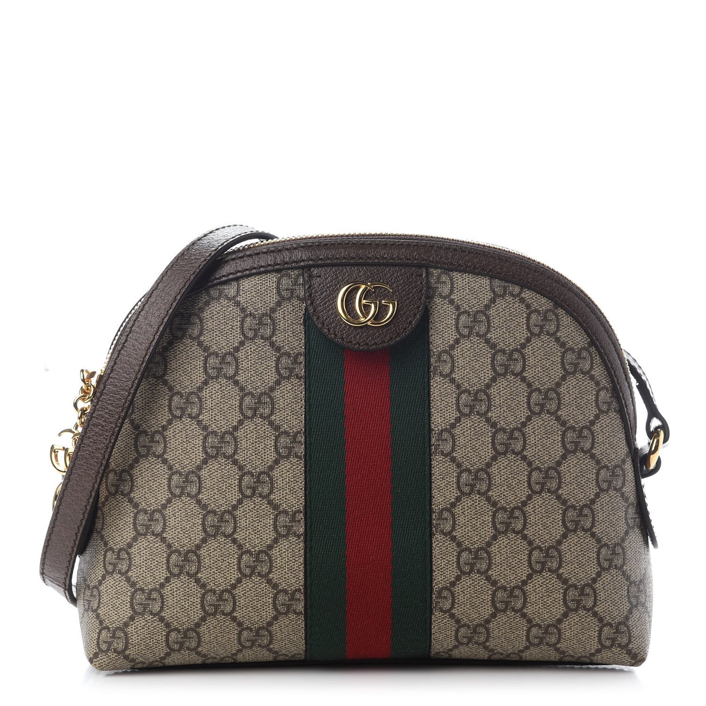 GG Supreme Monogram Textured Dollar Calfskin Web Small Ophidia Dome Shoulder Bag Beige Ebony New Acero