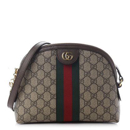 Gucci GG Supreme Monogram Textured Dollar Calfskin Web Small Ophidia Dome Shoulder Bag Beige Ebony New Acero 1 of 9