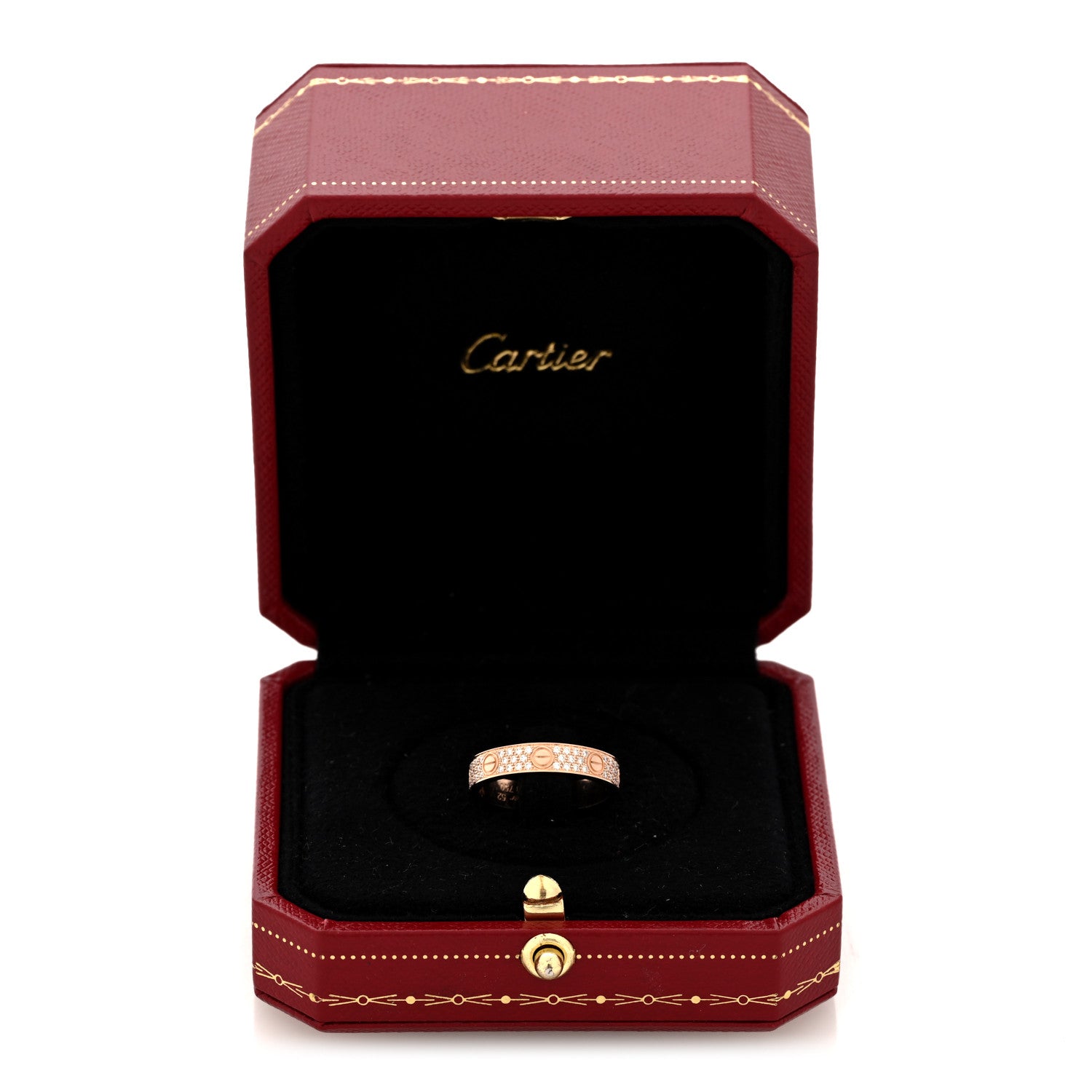 Cartier 18K Pink Gold Diamond 4mm LOVE Wedding Paved Band Ring 52 6 5 of 5