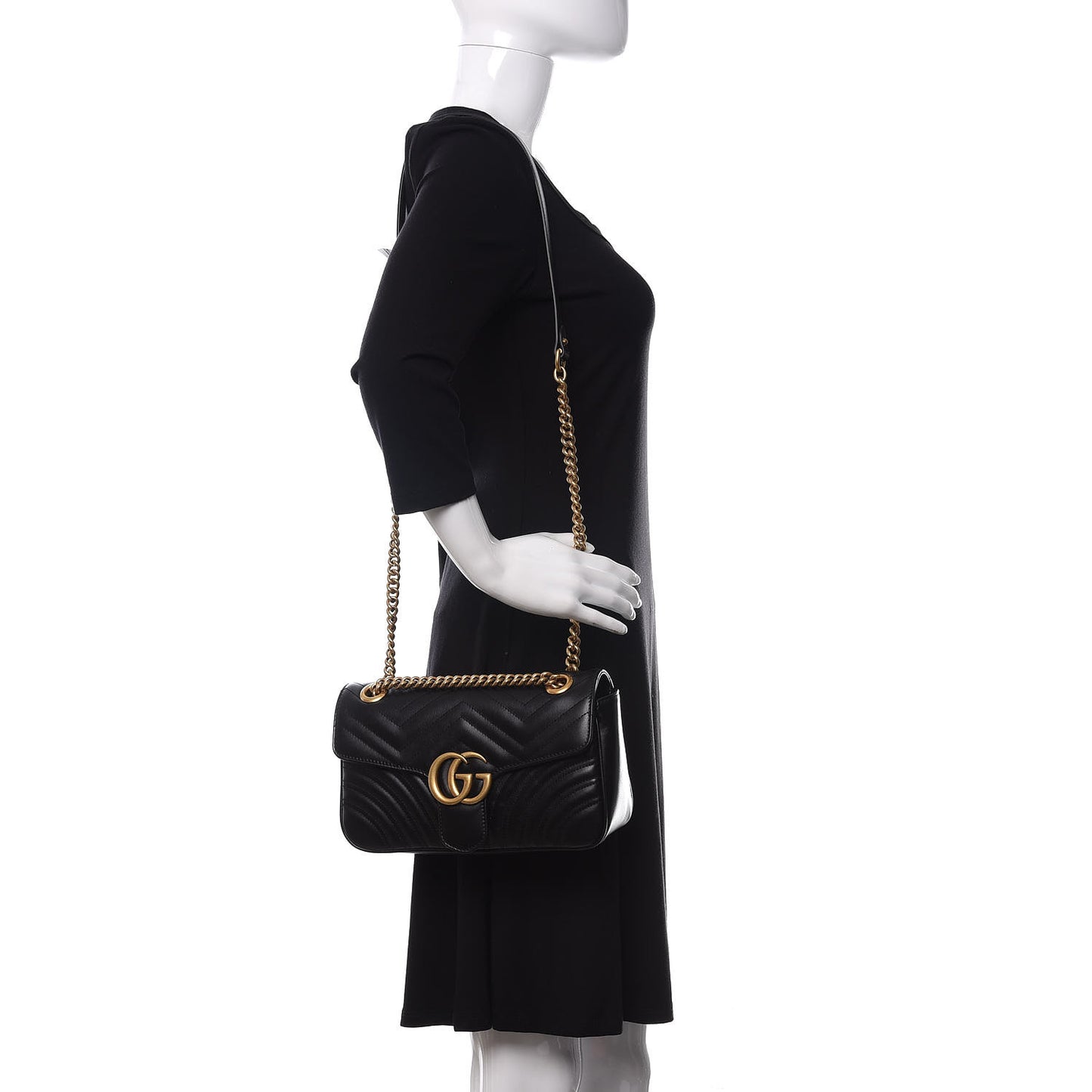 Calfskin Matelasse Small GG Marmont Shoulder Bag Black