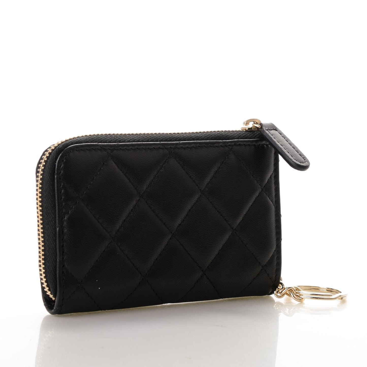 Lambskin Quilted Key Holder Case Black