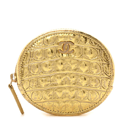 Chanel Metallic Calfskin Crocodile Embossed Cocodile Zip Around Classic Coin Purse Gold 1 of 8