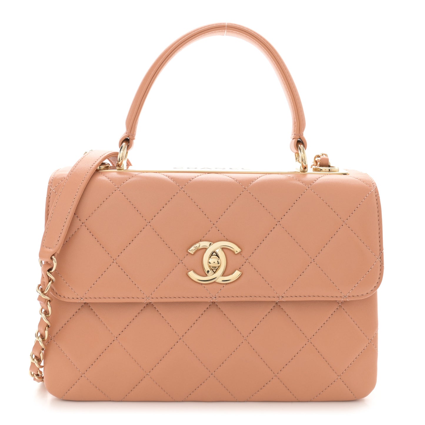 Lambskin Quilted Small Trendy CC Dual Handle Flap Bag Camel