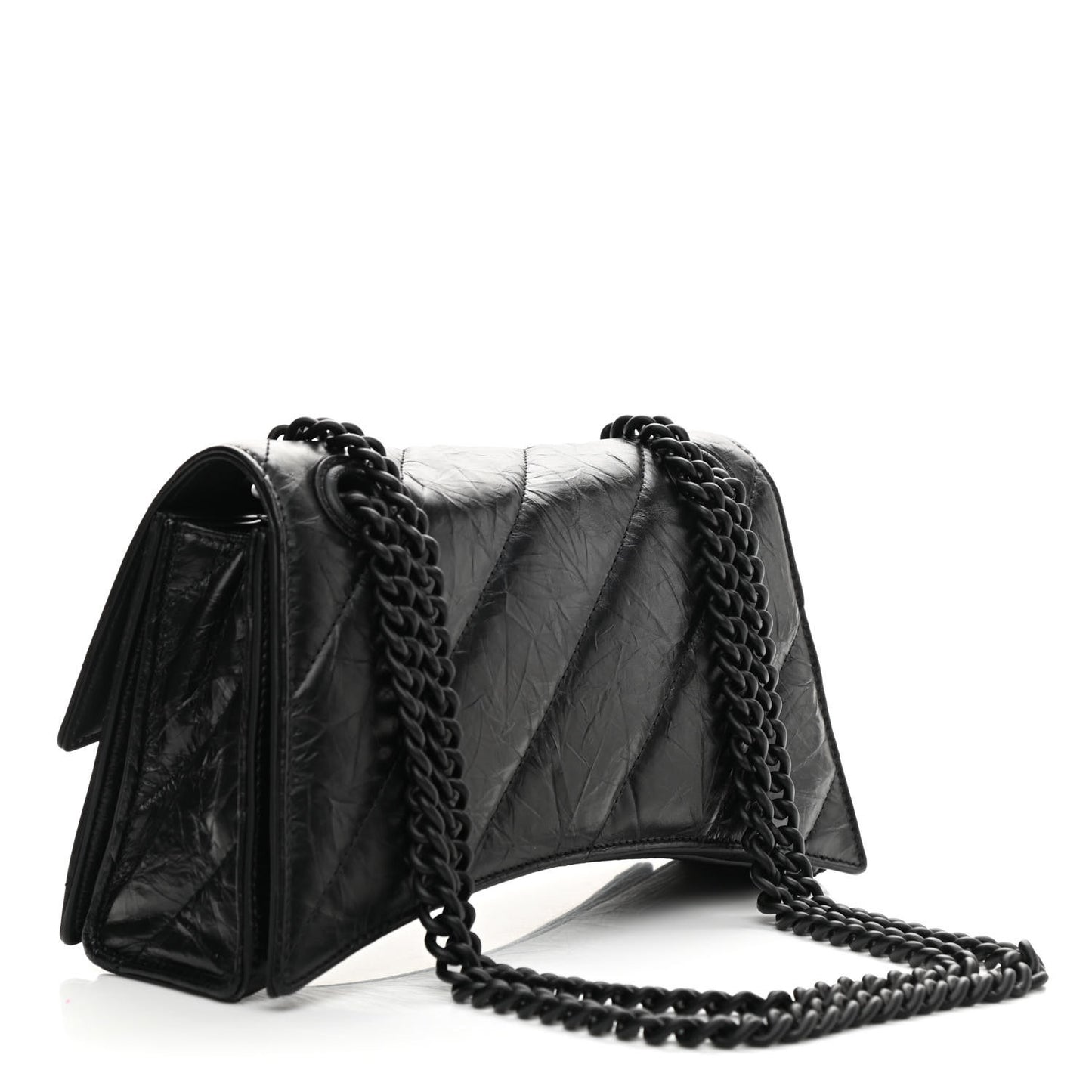 Crushed Calfskin Quilted Matte Black Hardware Small Crush Chain Bag Black