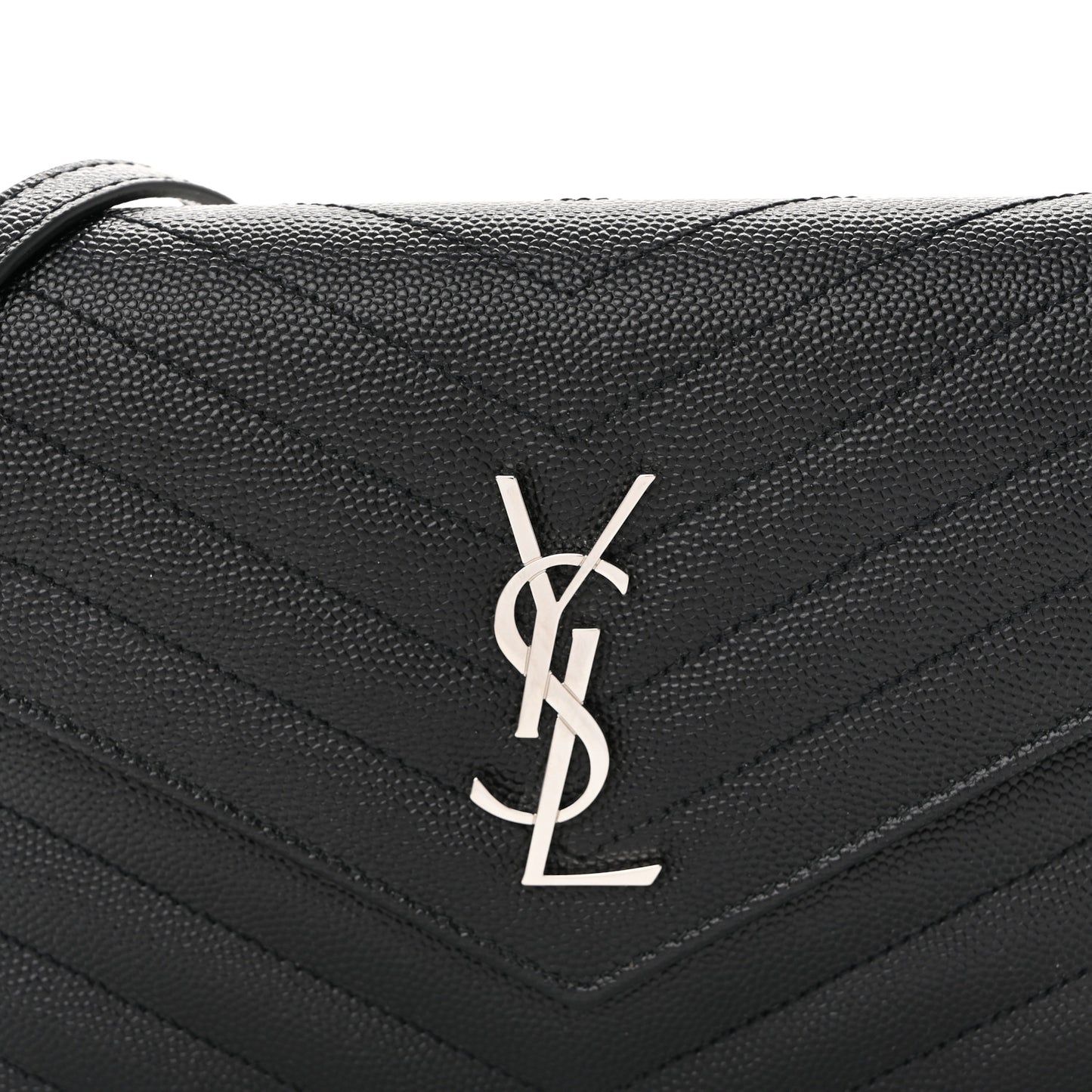 Grain De Poudre Matelasse Chevron Monogram Envelope Chain Wallet Black