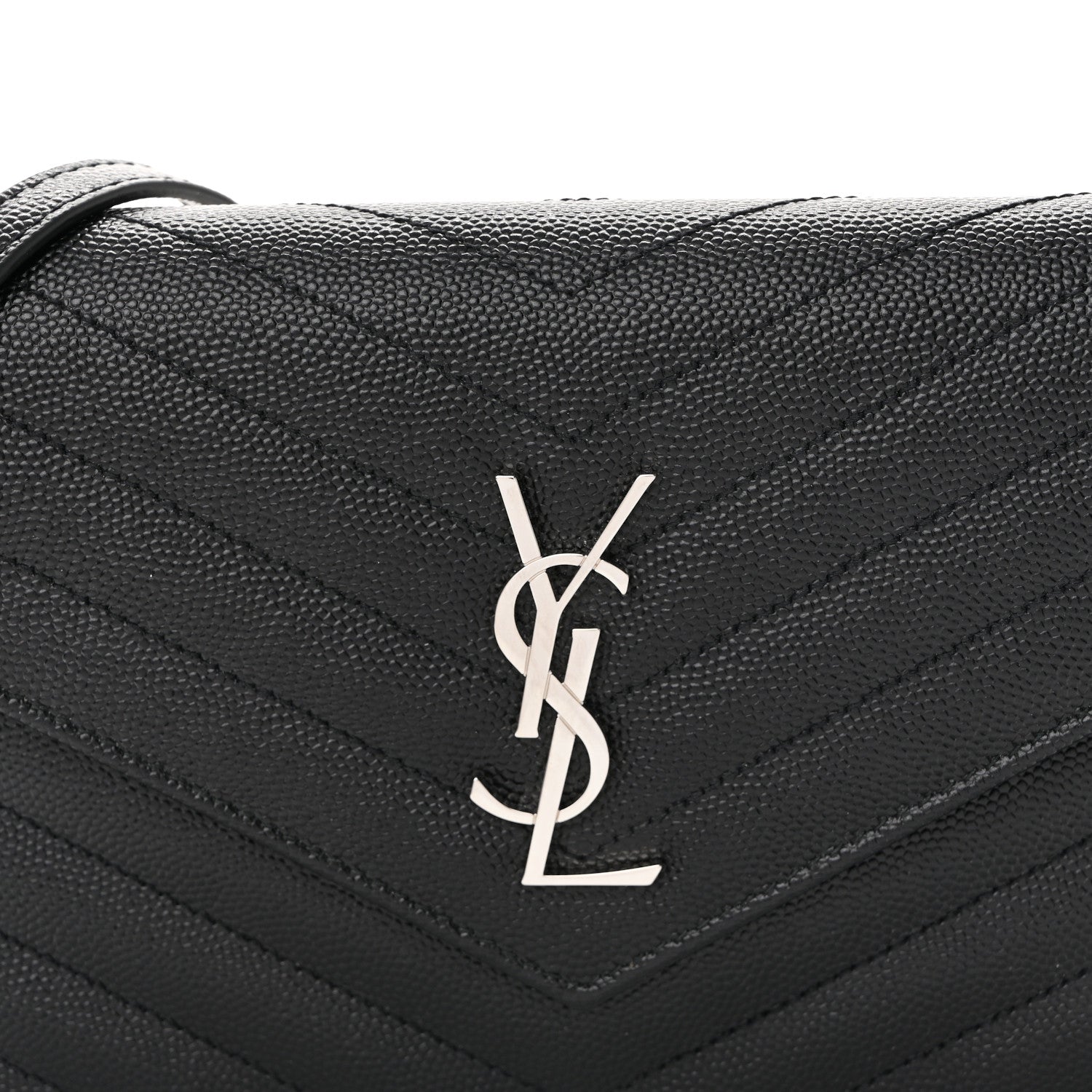 Saint Laurent Grain De Poudre Matelasse Chevron Monogram Envelope Chain Wallet Black 7 of 10