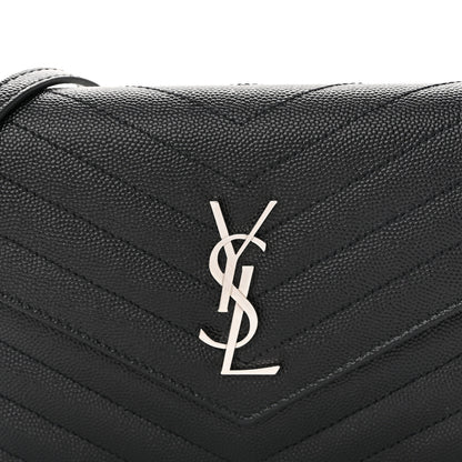 Saint Laurent Grain De Poudre Matelasse Chevron Monogram Envelope Chain Wallet Black 7 of 10