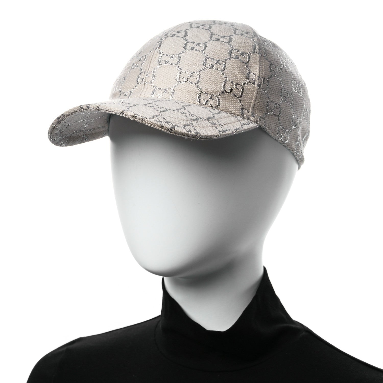 Gucci Canvas Lame GG Monogram Rush Baseball Hat L Gardenia Silver 2 of 10