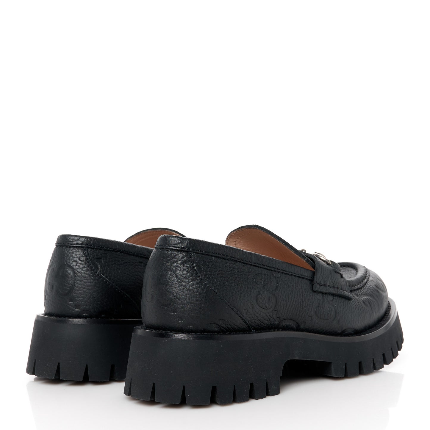 Piuma Calfskin Embossed Womens Jeanne Platform Lug Sole 30/45mm Loafers 37.5 Black