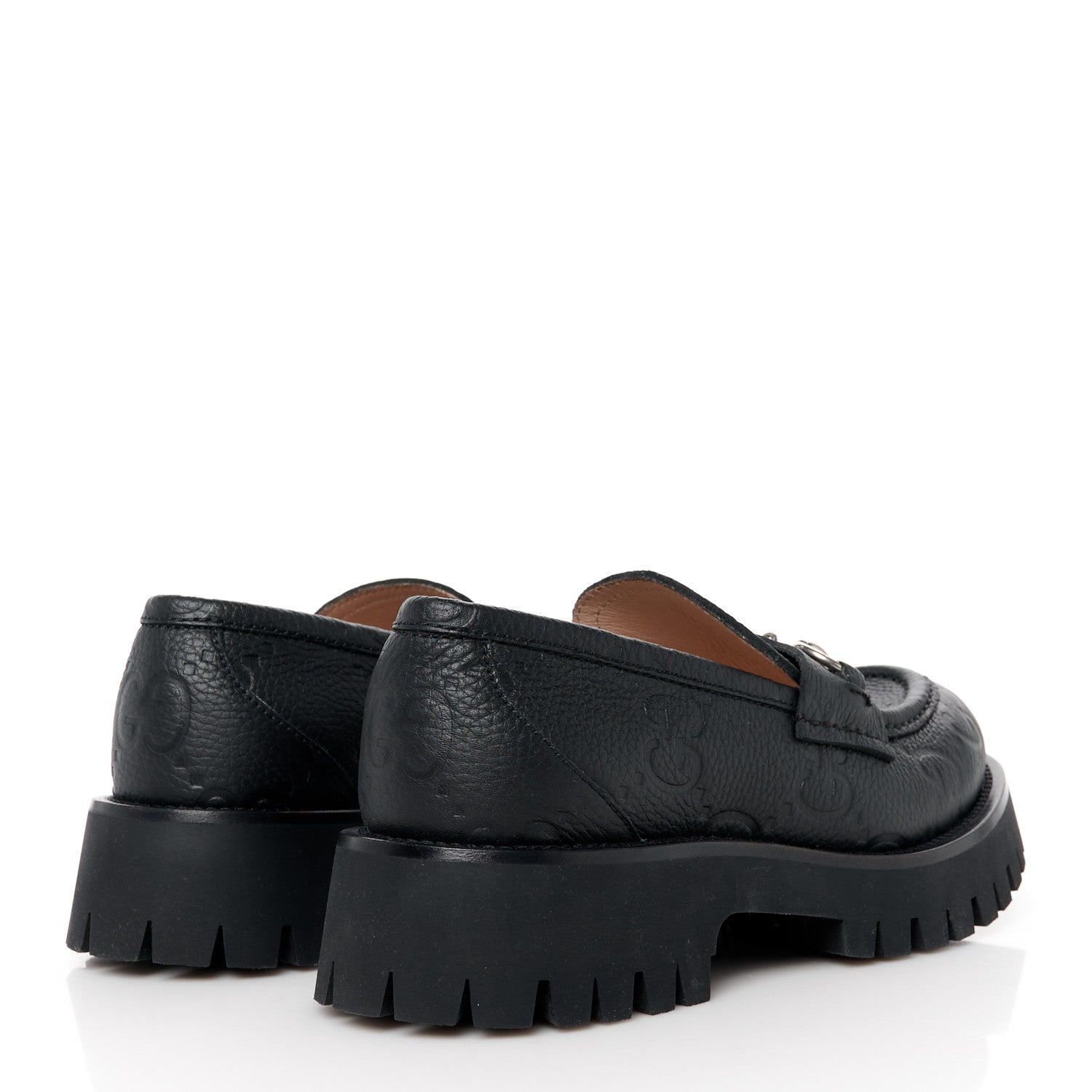 Gucci Piuma Calfskin Embossed Womens Jeanne Platform Lug Sole 30/45mm Loafers 37.5 Black 4 of 9