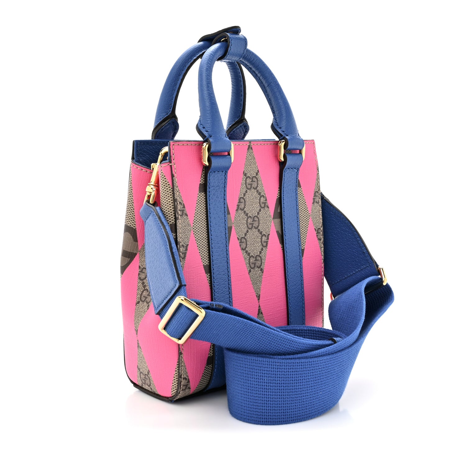 GG Supreme Monogram Textured Dollar Calfskin Rhombus Mini Tote Bag Beige Ebony Pink Blue