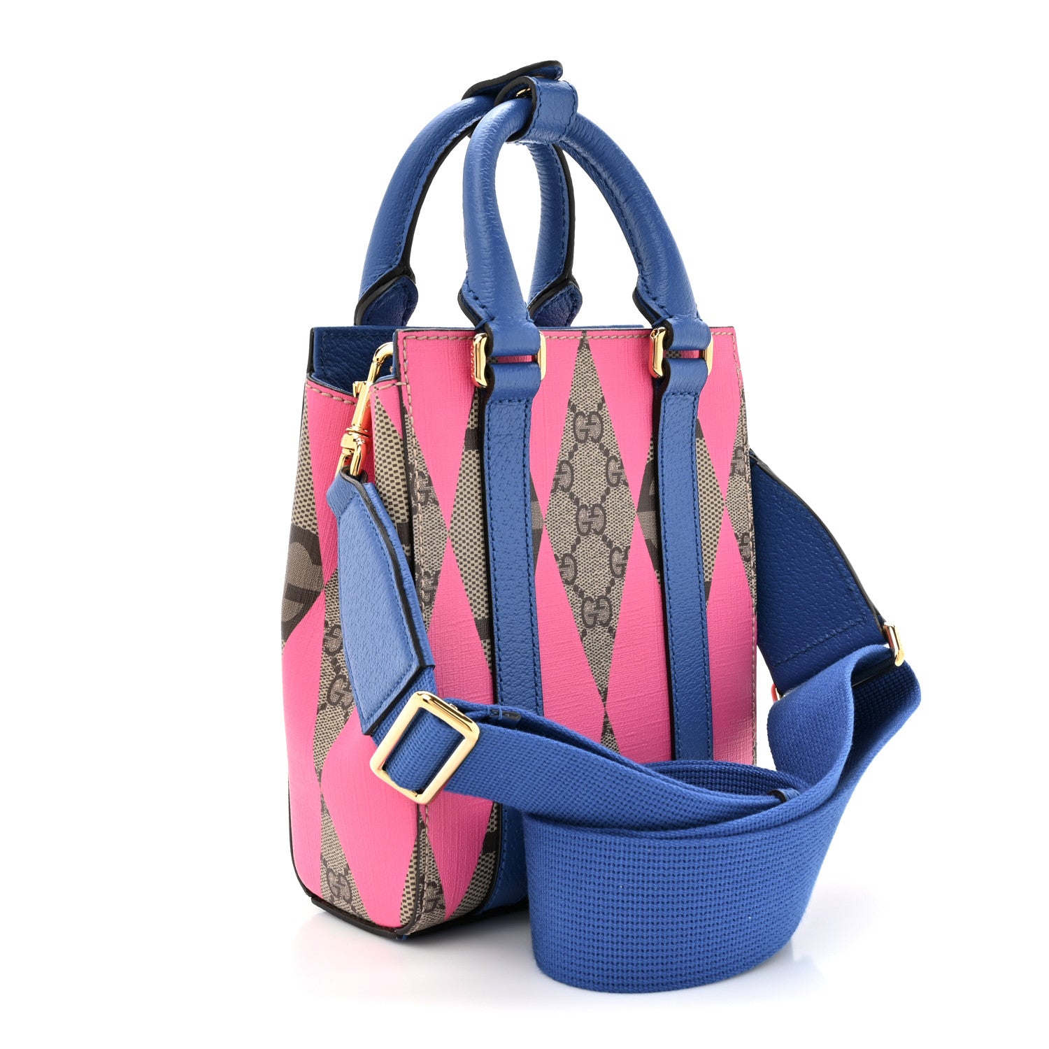 Gucci GG Supreme Monogram Textured Dollar Calfskin Rhombus Mini Tote Bag Beige Ebony Pink Blue 3 of 10