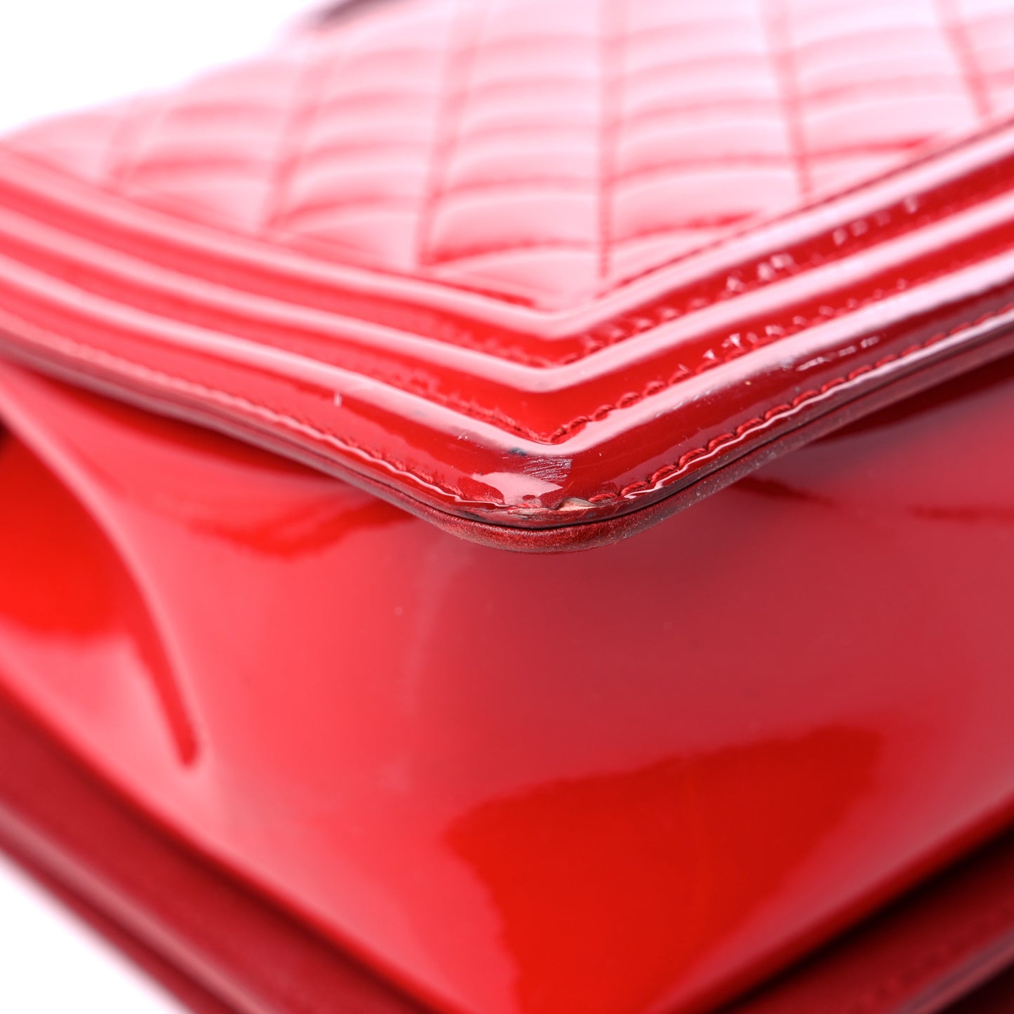 Patent Calfskin New Medium Plexiglass Boy Flap Red
