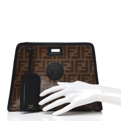 Fendi Glazed Fabric Vitello Century FF 1974 Stamp Patch Mini Peekaboo Defender Cover Mogano Panna Black 2 of 7