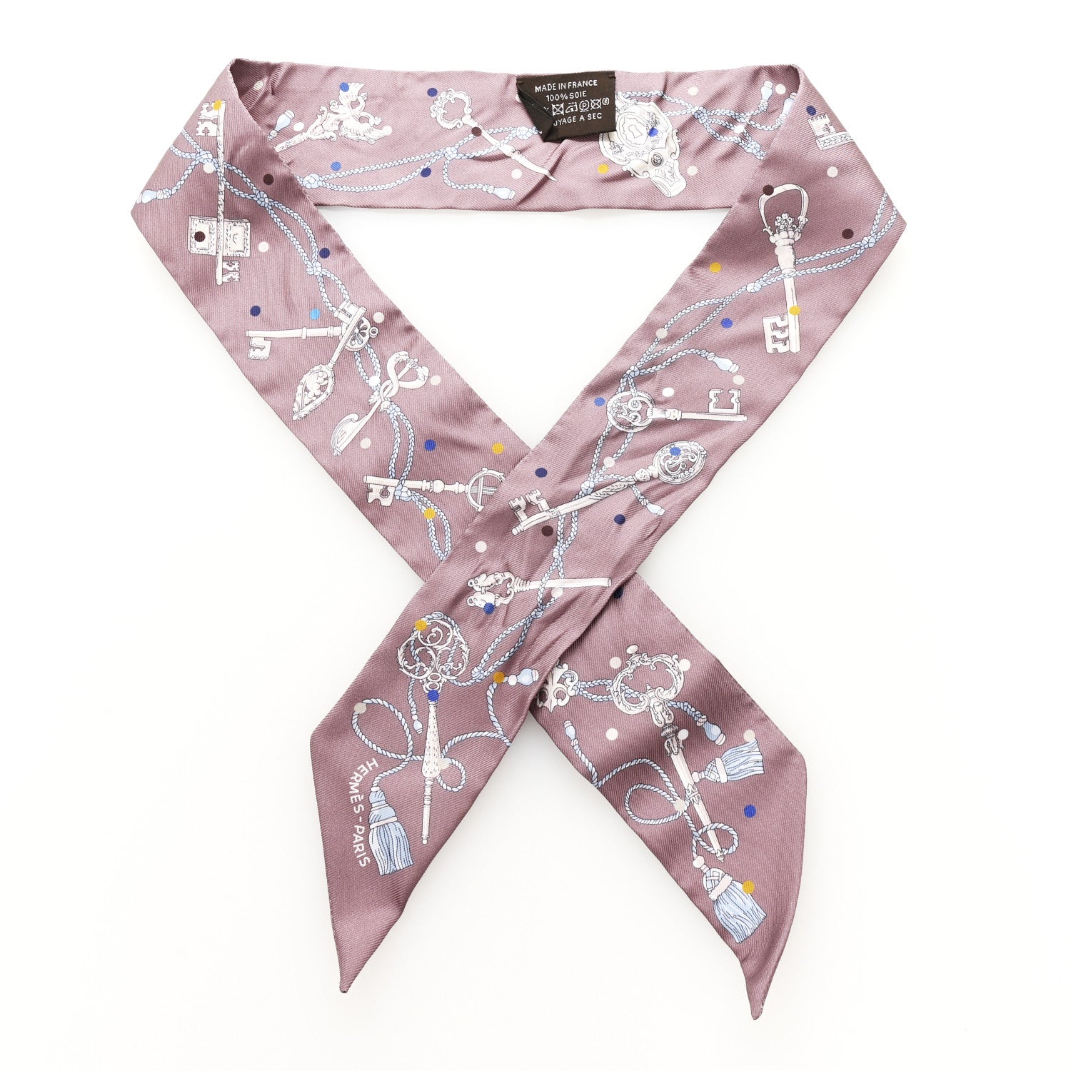 Hermes Silk Les Cles A Pois Twilly Marron Glace Gris 1 of 4