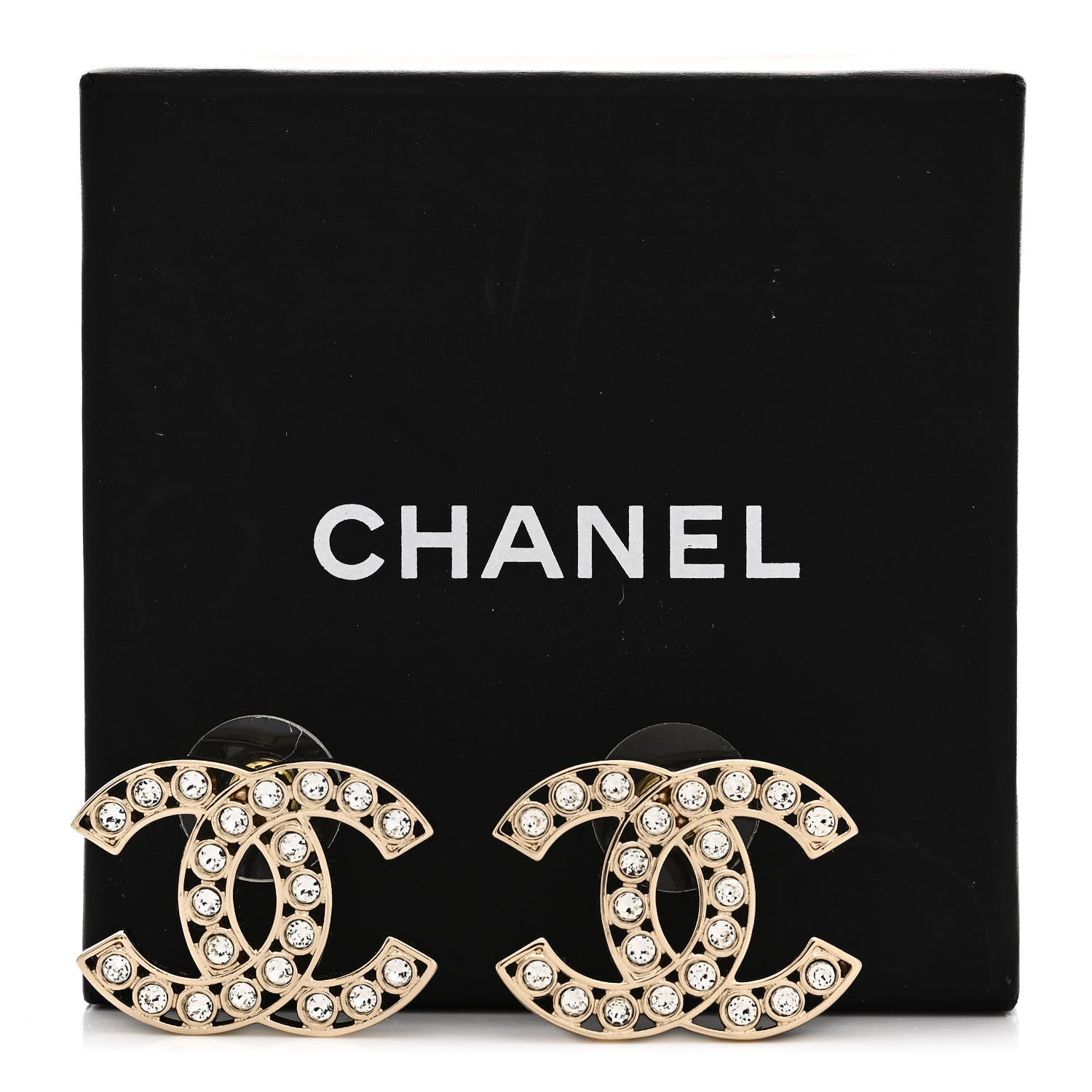 Chanel Metal Crystal Large CC Earrings Light Gold 5 of 5