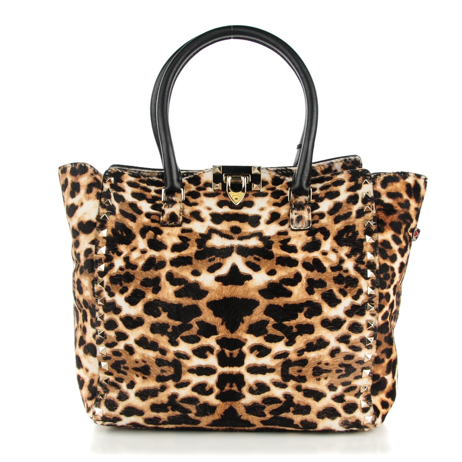 Valentino Garavani Calf Hair Leopard Print Rockstud Double Handle Tote Leopard 1 of 7