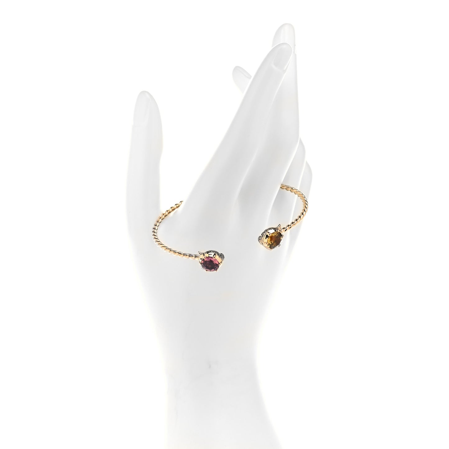 18K Yellow Gold Diamond Citrine Pink Tourmaline Marche des Merveilles Feline Cuff Bracelet
