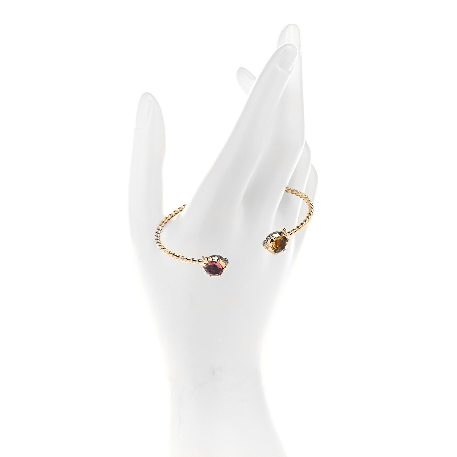 Gucci 18K Yellow Gold Diamond Citrine Pink Tourmaline Marche des Merveilles Feline Cuff Bracelet 2 of 6