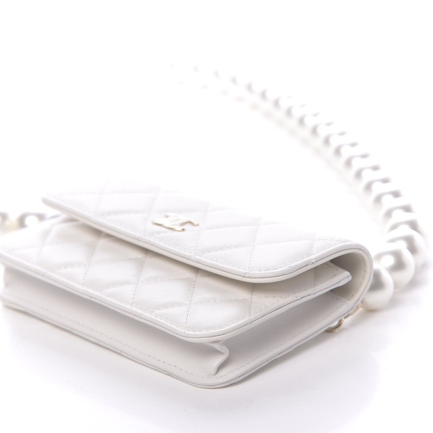 Calfskin Quilted Pearl Clutch With Chain White