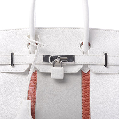 Hermes Taurillon Clemence Lizard Club Birkin 30 Blanc Gris Perle Sanguine 8 of 10