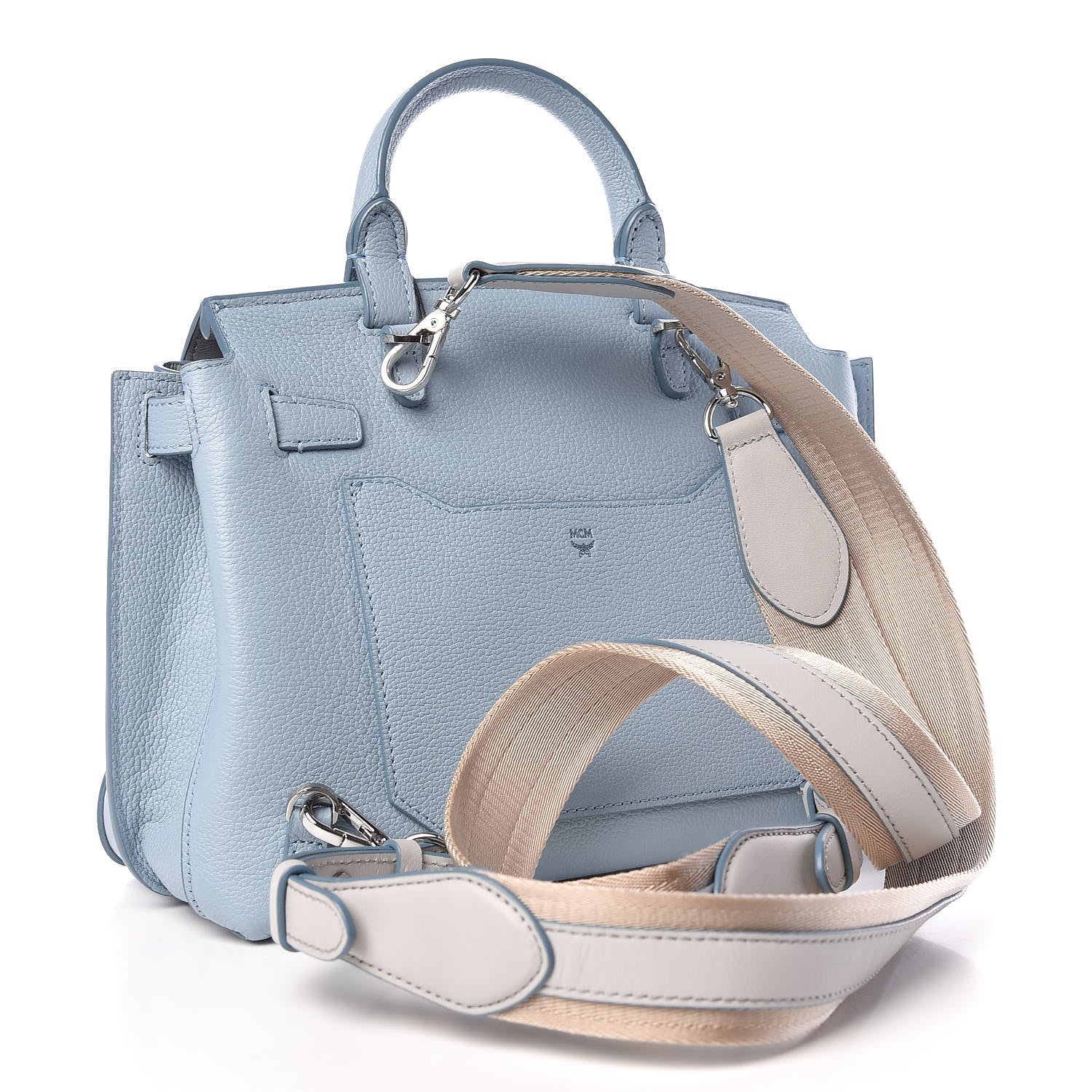 MCM Pebbled Calfskin Medium Milla Backpack Sky Blue 3 of 14