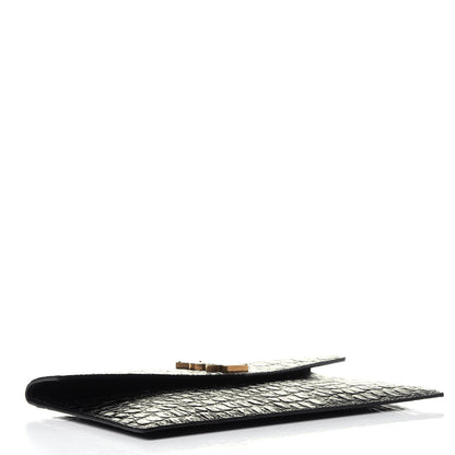Saint Laurent Calfskin Crocodile Embossed Uptown Monogram Clutch Black 4 of 16