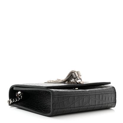 Saint Laurent Calfskin Crocodile Embossed Small Classic Monogram Kate Tassel Satchel Black 4 of 9