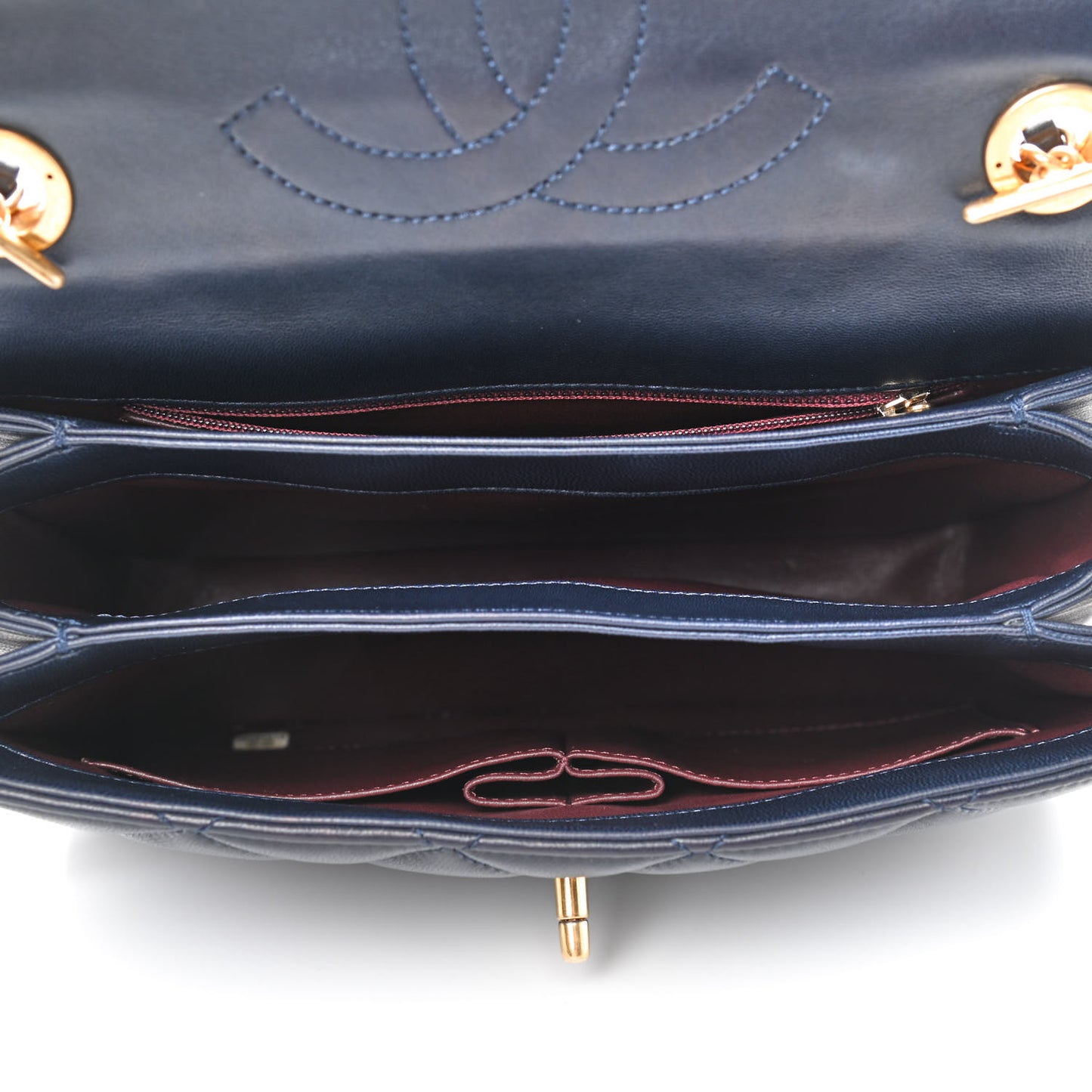 Lambskin Quilted Small Trendy CC Flap Dual Handle Bag Navy