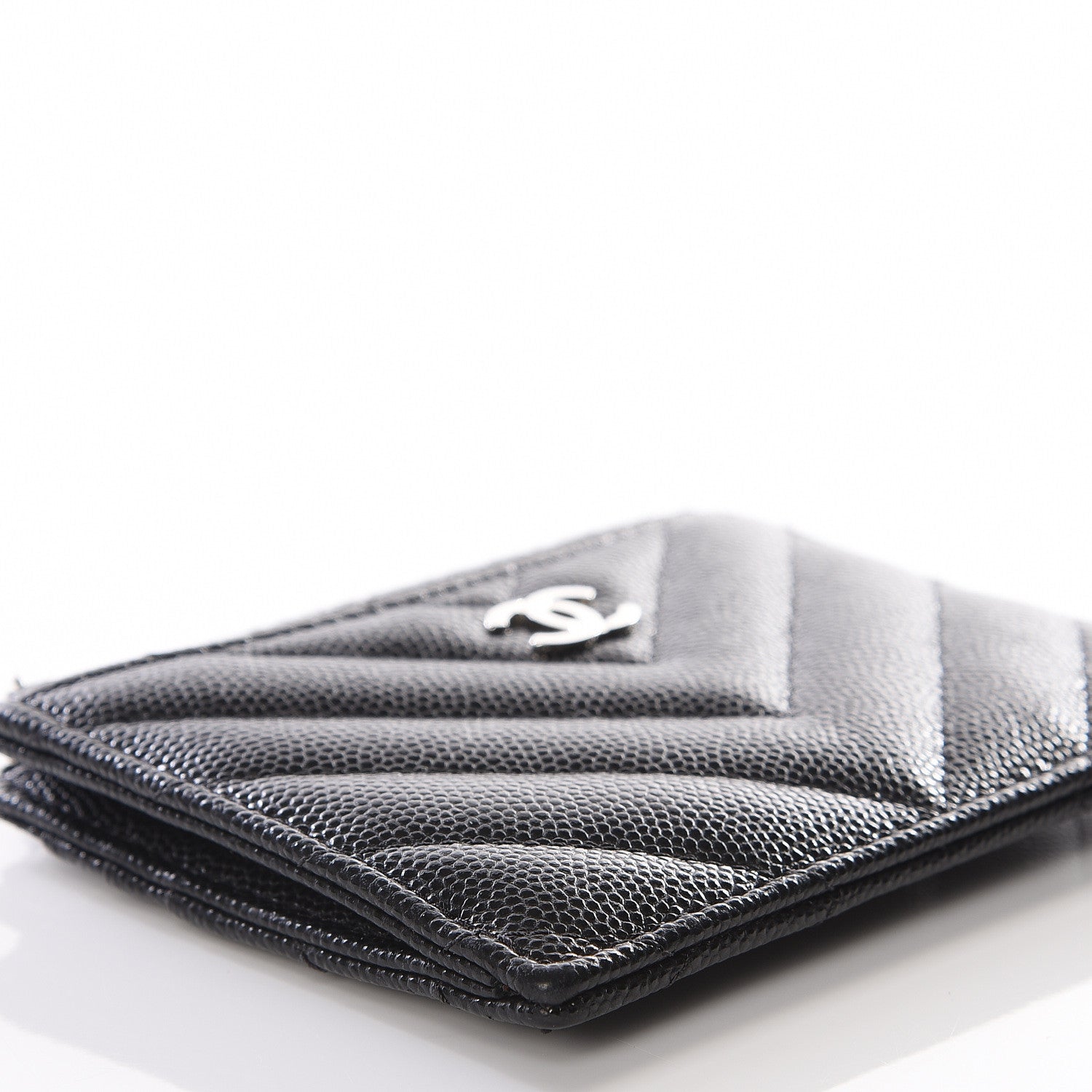 Chanel Caviar Chevron Quilted CC Zip Card Holder Black 5 of 10