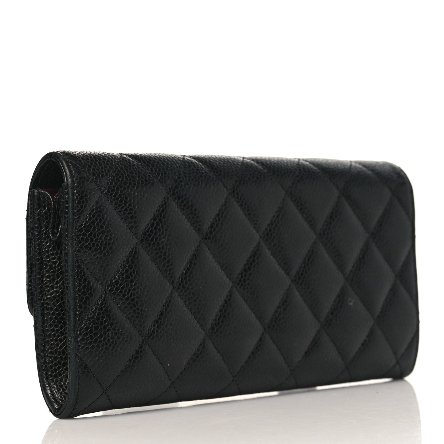 Caviar Quilted Large Gusset Flap Wallet Black