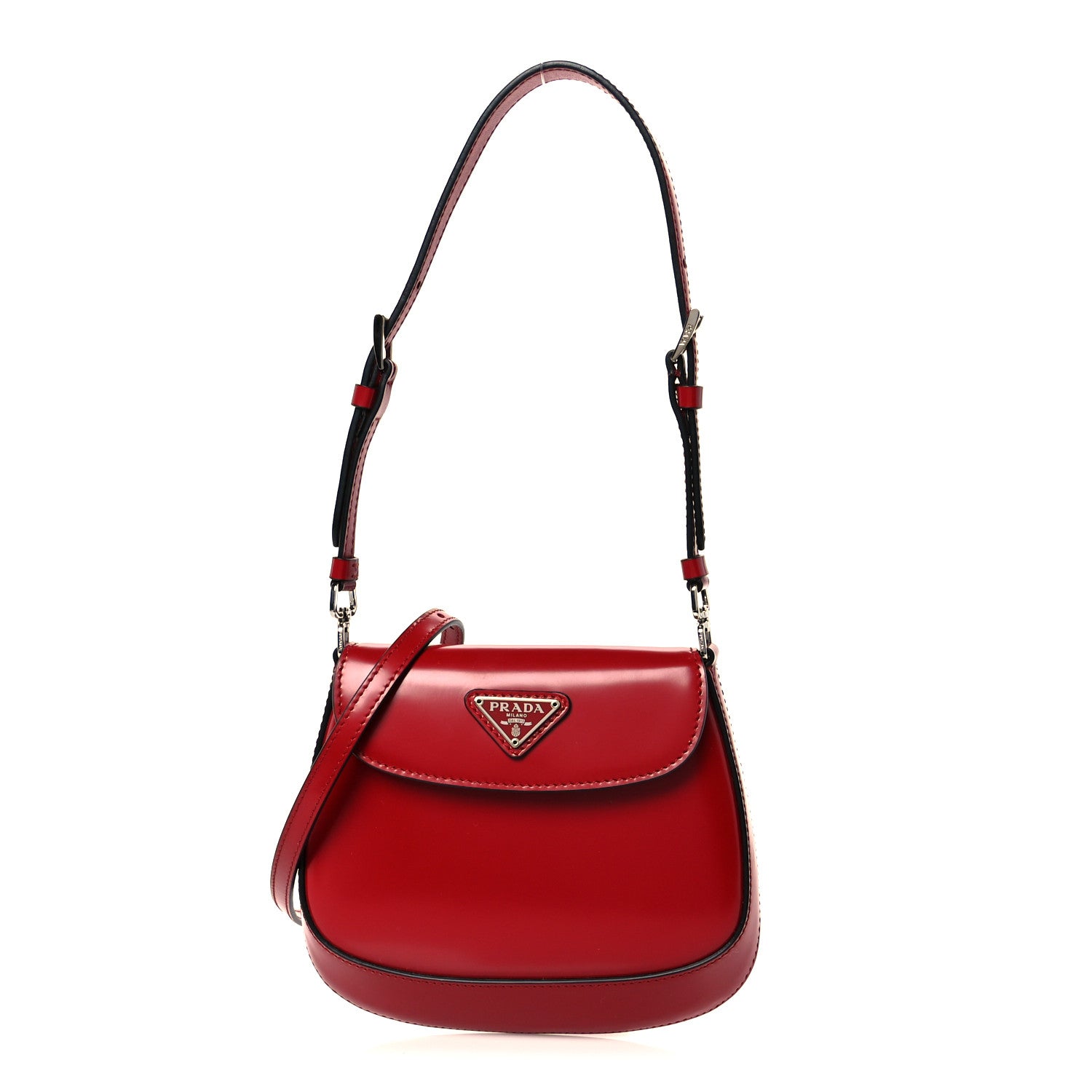 Prada Spazzolato Mini Cleo Flap Adjustable Strap Shoulder Bag Scarlatto Black 1 of 10