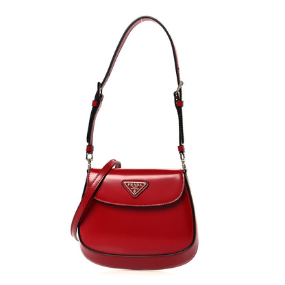 Prada Spazzolato Mini Cleo Flap Adjustable Strap Shoulder Bag Scarlatto Black 1 of 10