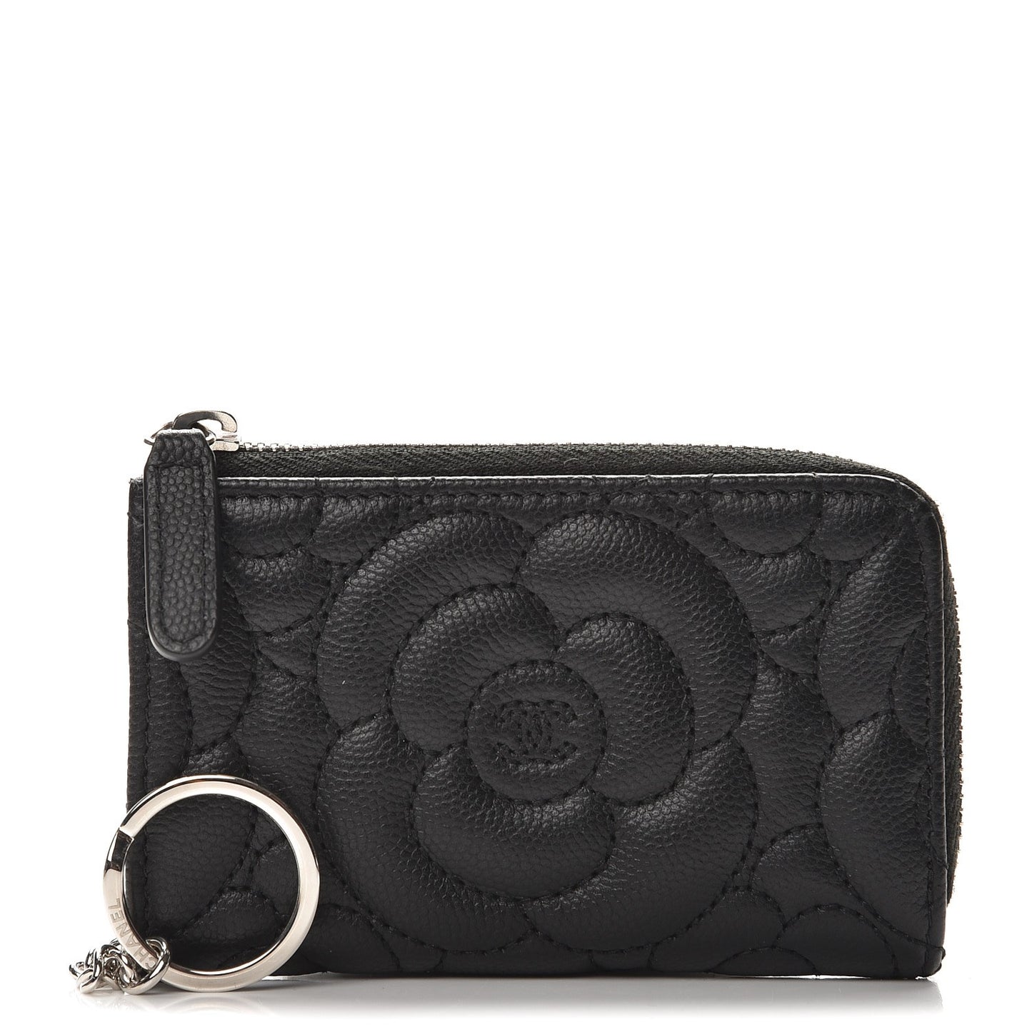 Caviar Camellia Quilted Key Holder Case Black