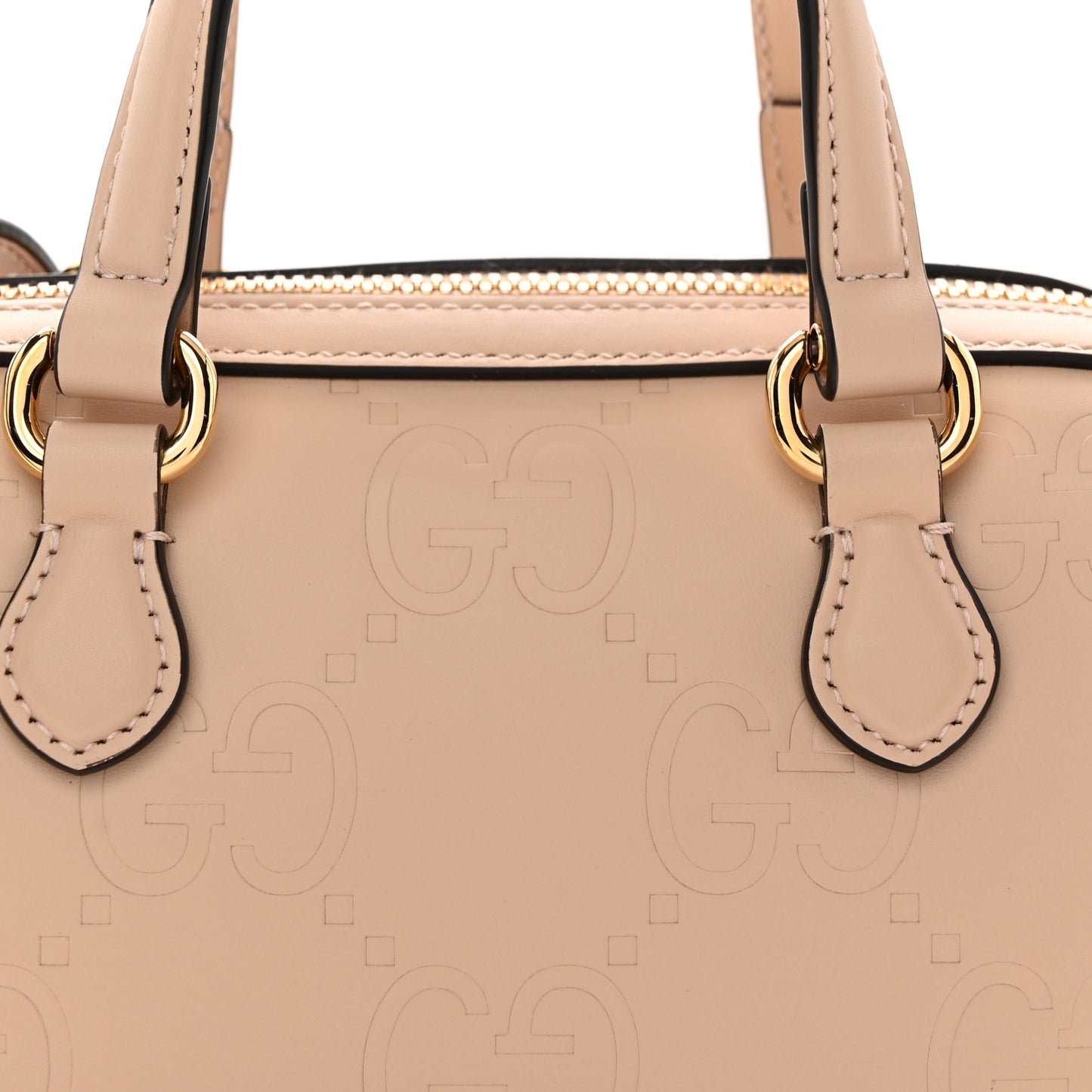 Gilbert Calfskin Jumbo GG Embossed Super Mini Top Handle Bowler Bag Beige