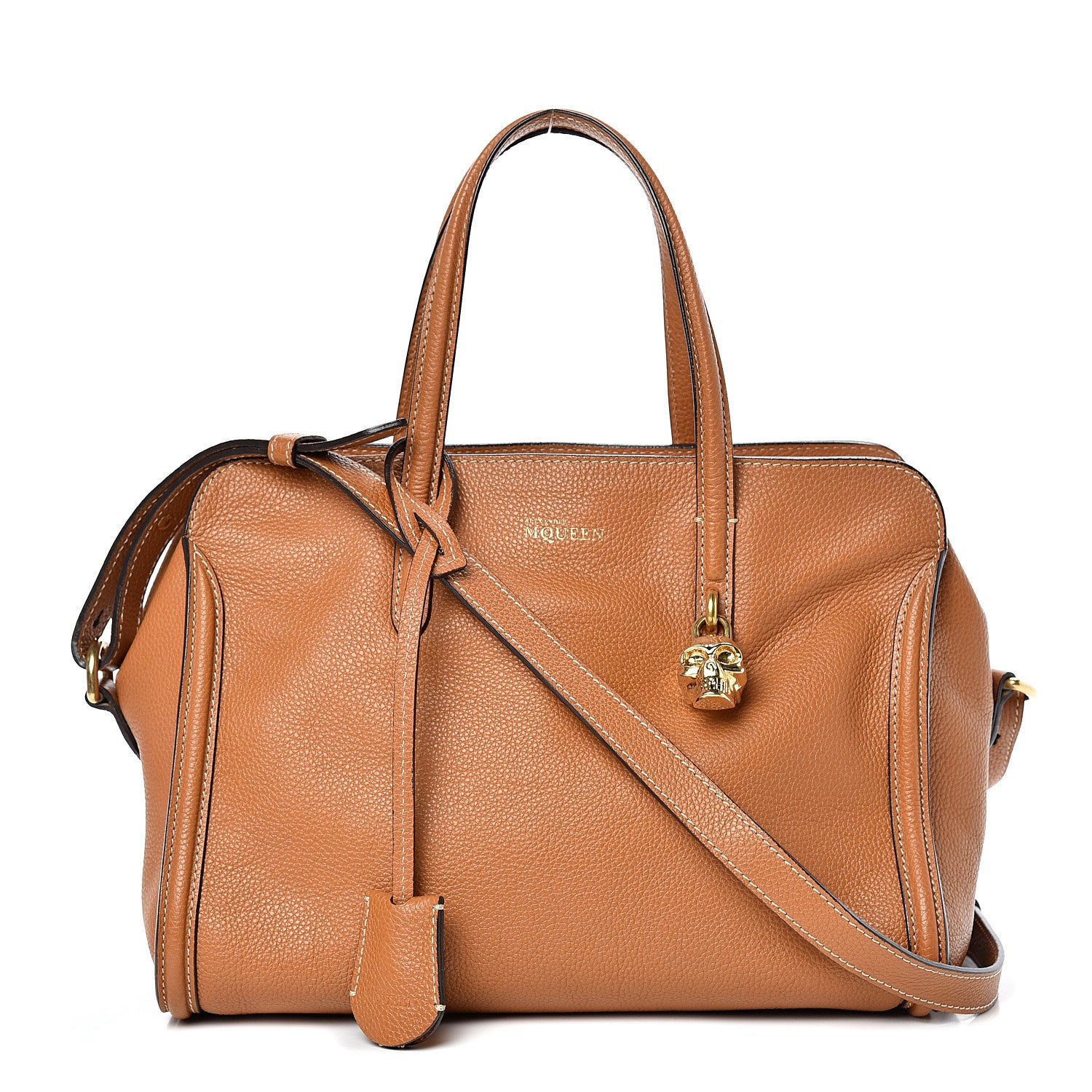 Alexander McQueen Pebbled Calfskin Small Skull Padlock Zip Around Tote Tan 1 of 13