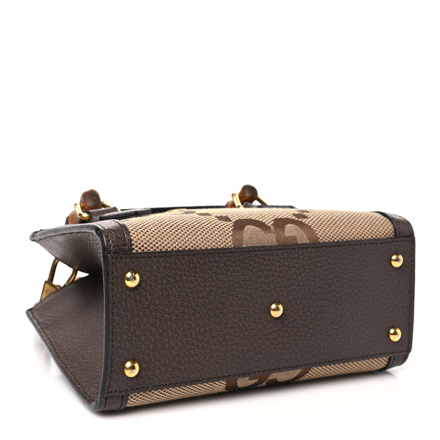 Gucci Monogram Jumbo GG Textured Dollar Calfskin Mini Diana Tote Bag Camel Ebony New Acero 4 of 10