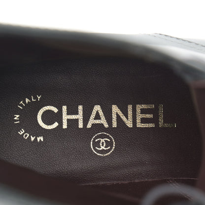 Chanel Calfskin Cap Toe CC Lace Up Boots 37.5 Dark Grey 8 of 13