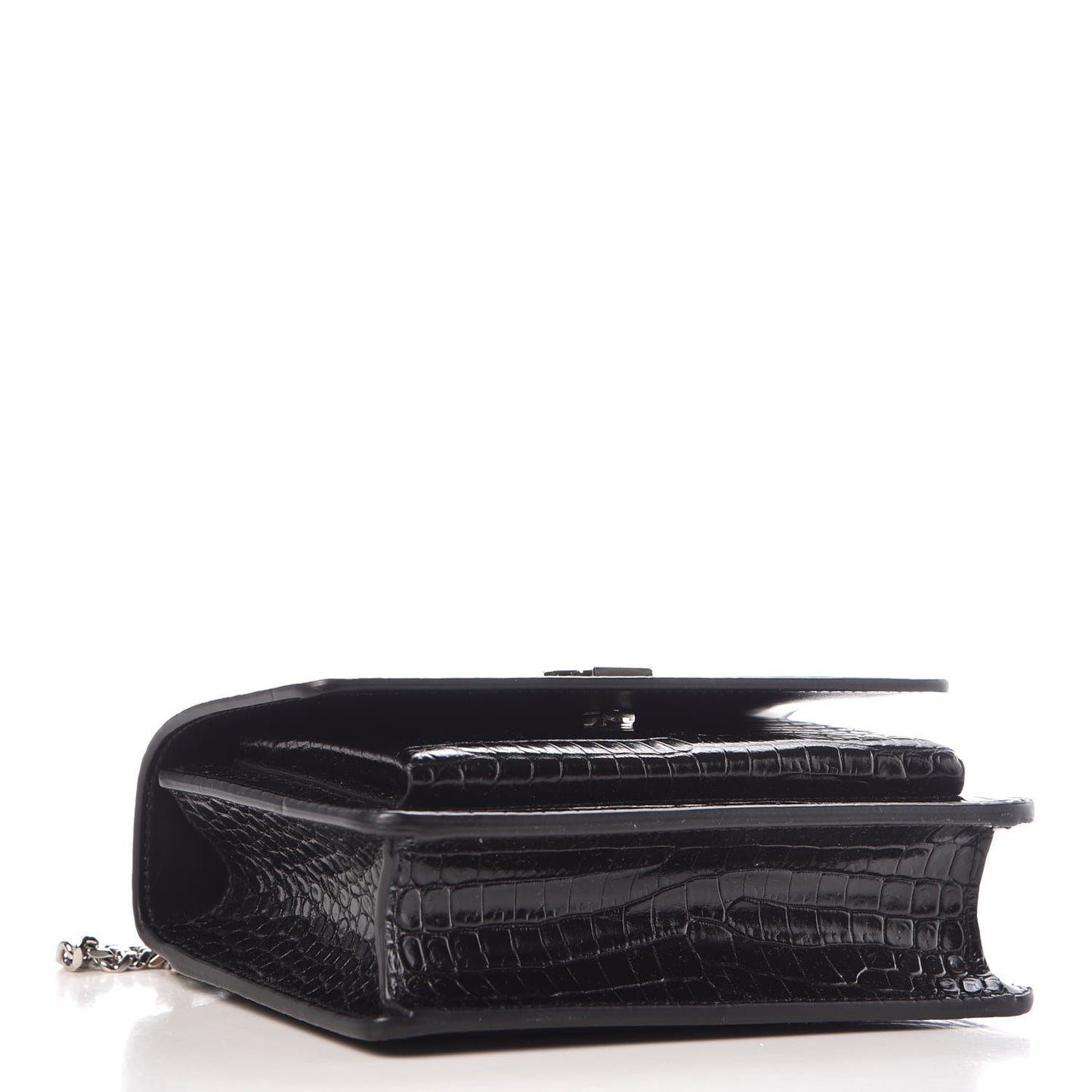 Calfskin Crocodile Embossed Monogram Sunset Chain Wallet Black