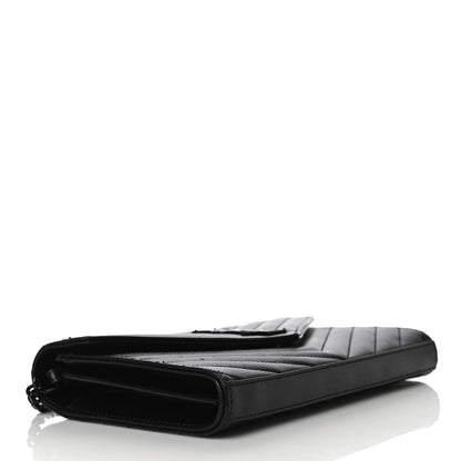 Saint Laurent Grain De Poudre Matelasse Chevron Monogram Chain Wallet Black 4 of 17