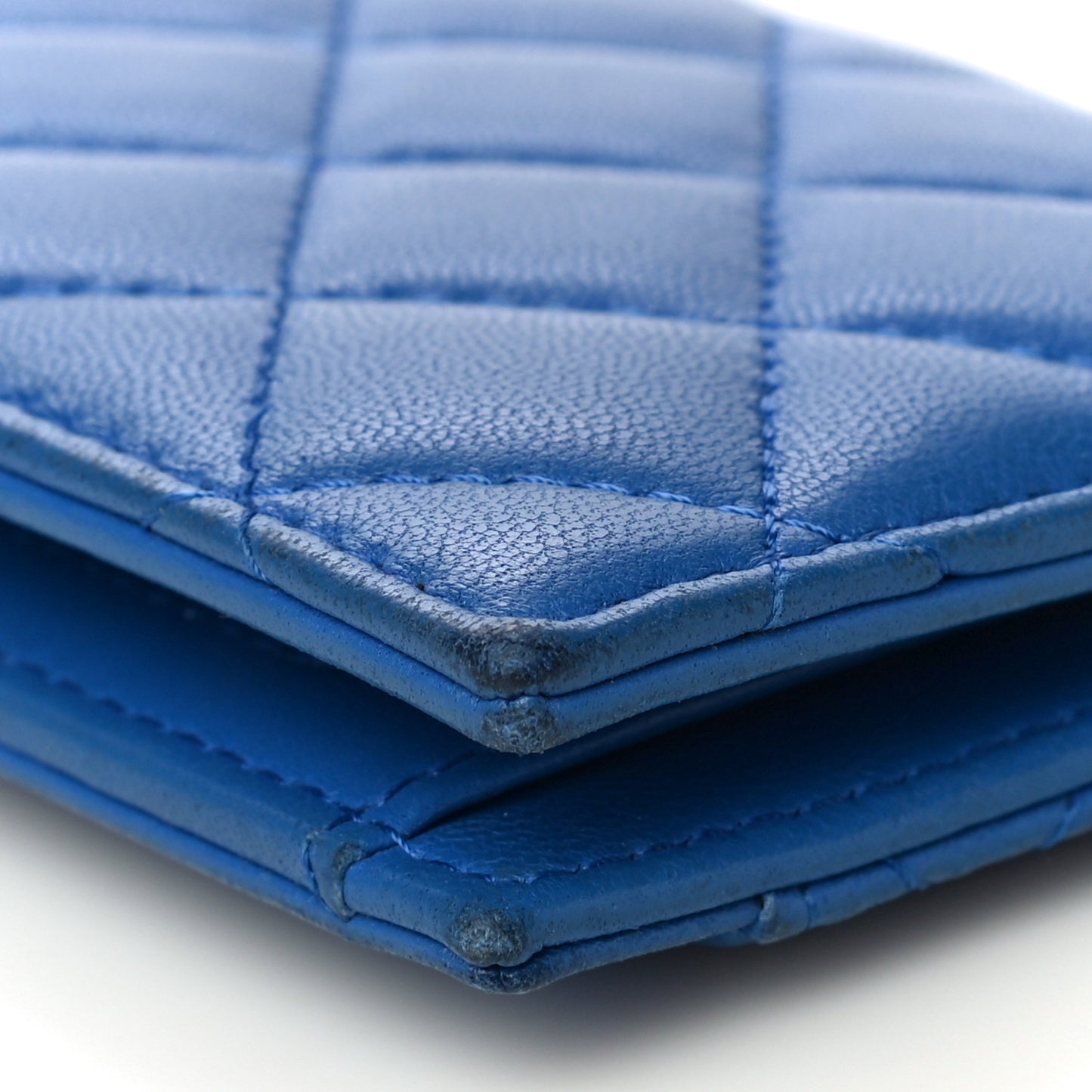Lambskin Quilted Card Holder Wallet Blue