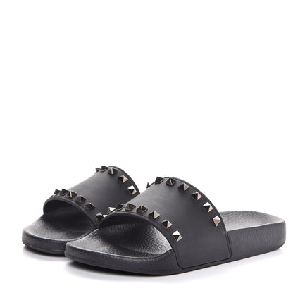 Valentino Garavani Rubber Rockstud Slide Sandals 37 Black 3 of 10