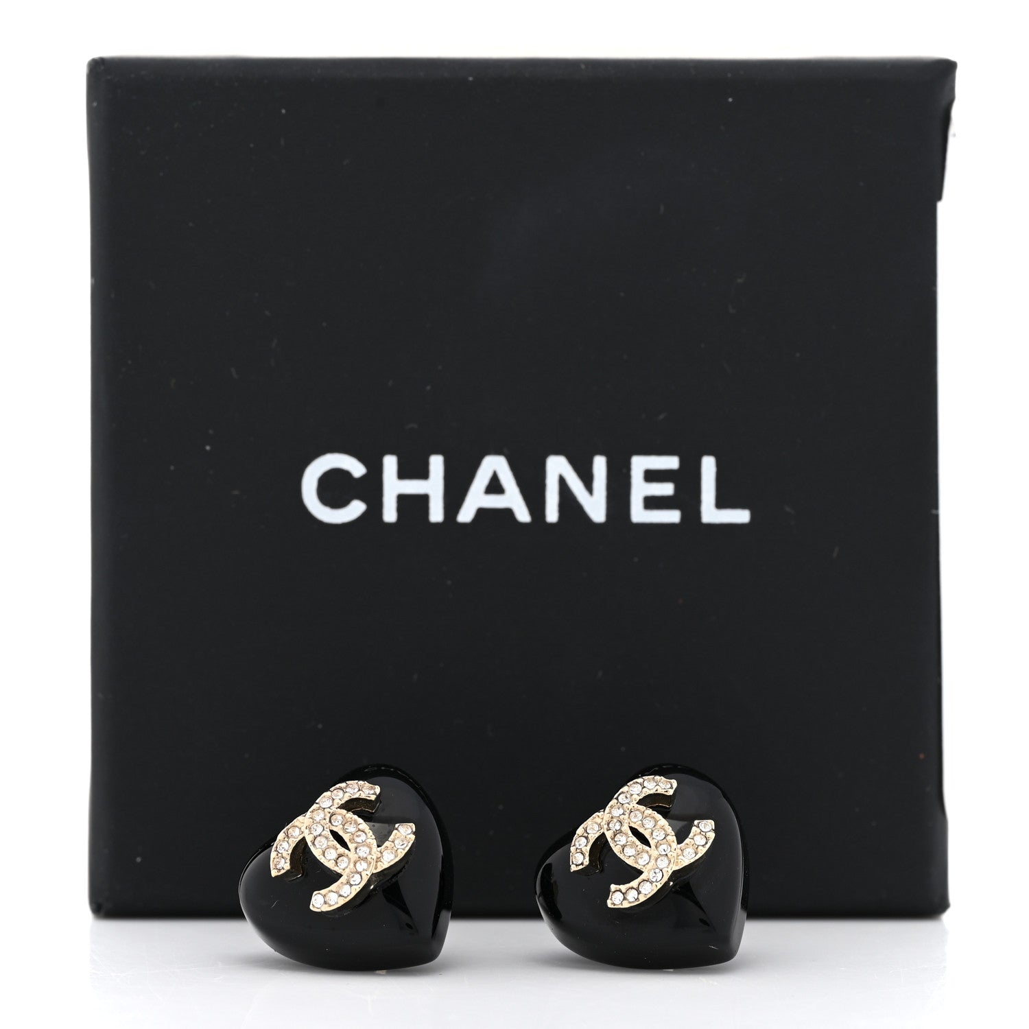 Chanel Resin Crystal CC Heart Earrings Black Gold 5 of 5