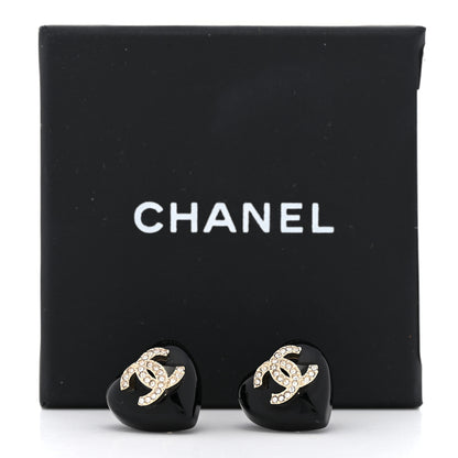 Chanel Resin Crystal CC Heart Earrings Black Gold 5 of 5