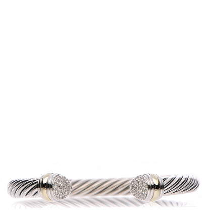 David Yurman Sterling Silver 18K Yellow Gold Diamond Pave 7mm Cable Classics Bracelet 1 of 4