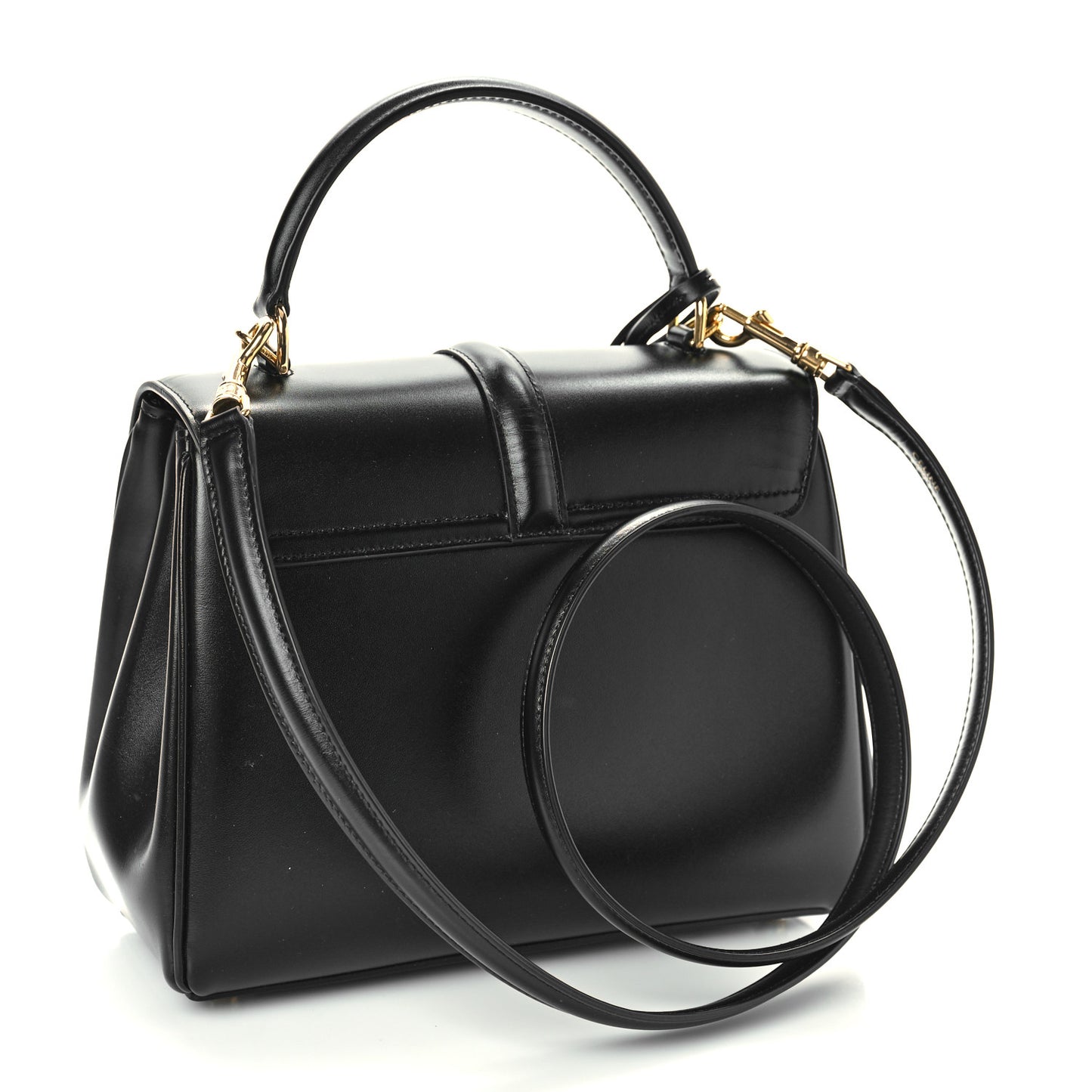 Satinated Calfskin Small 16 Top Handle Bag Black