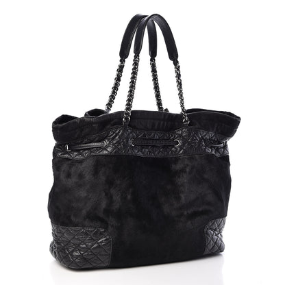 Chanel Pony Hair Quilted Drawstring Tote Black 3 of 10