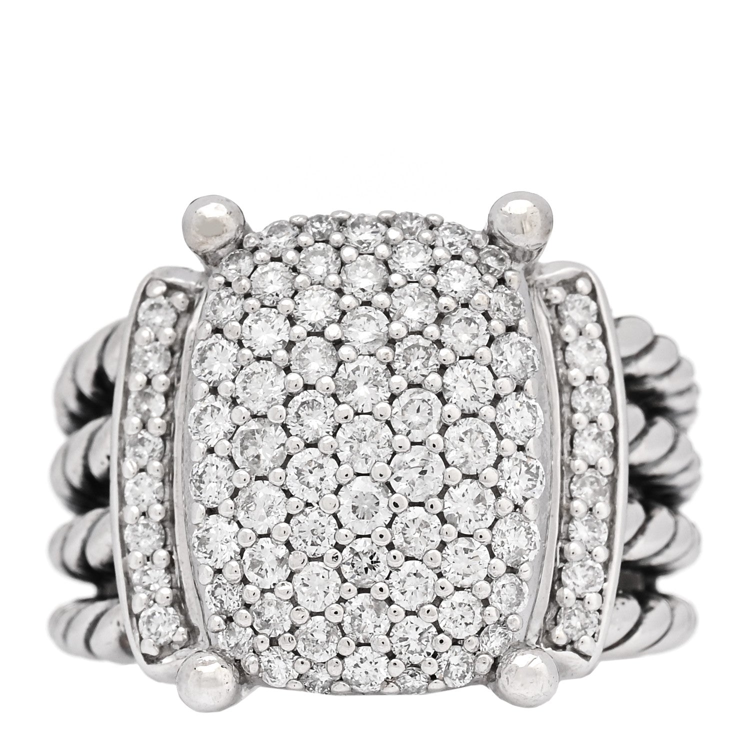 David Yurman Sterling Silver Diamond 16mm Wheaton Ring 54 7 1 of 4