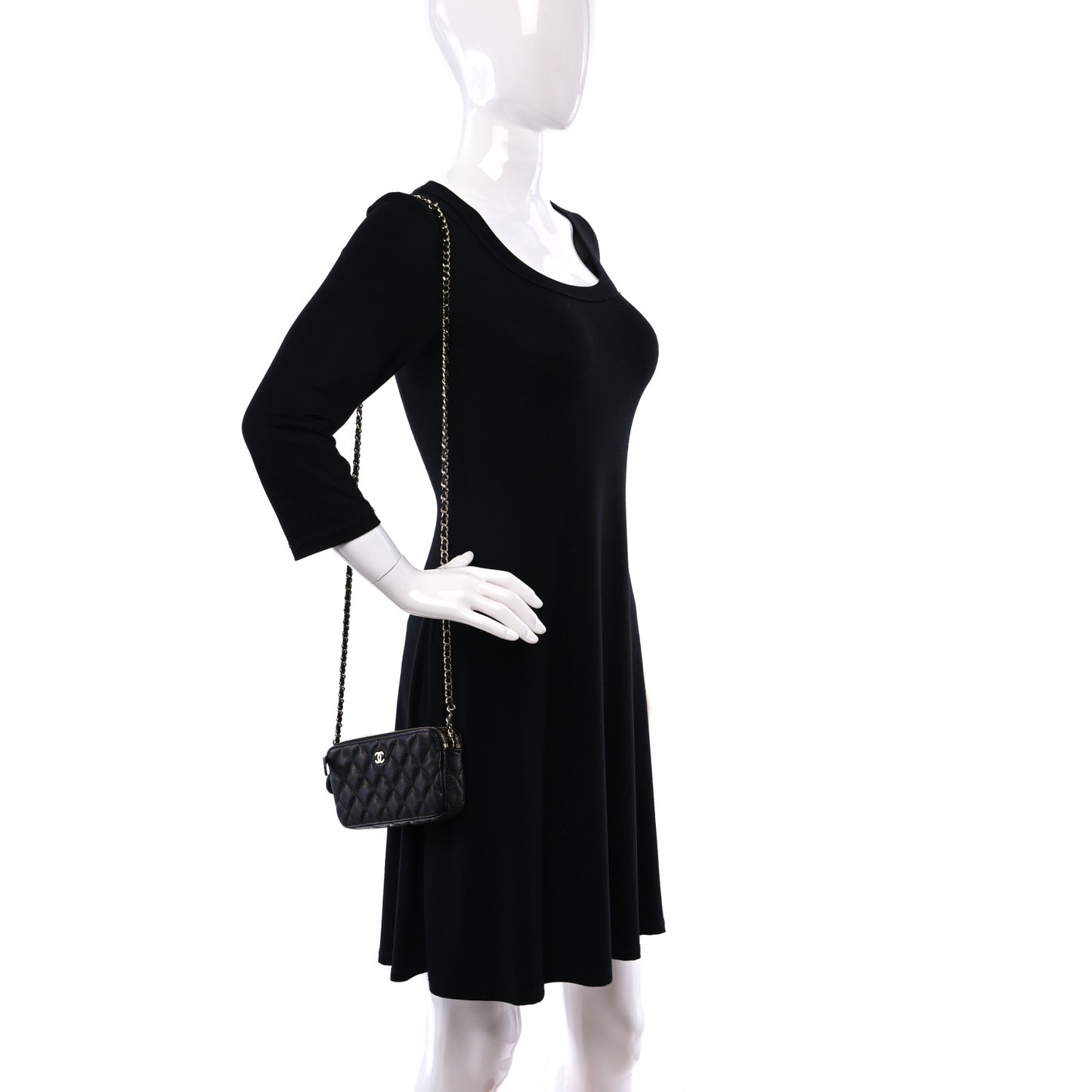 Caviar Quilted Small Clutch With Chain Black