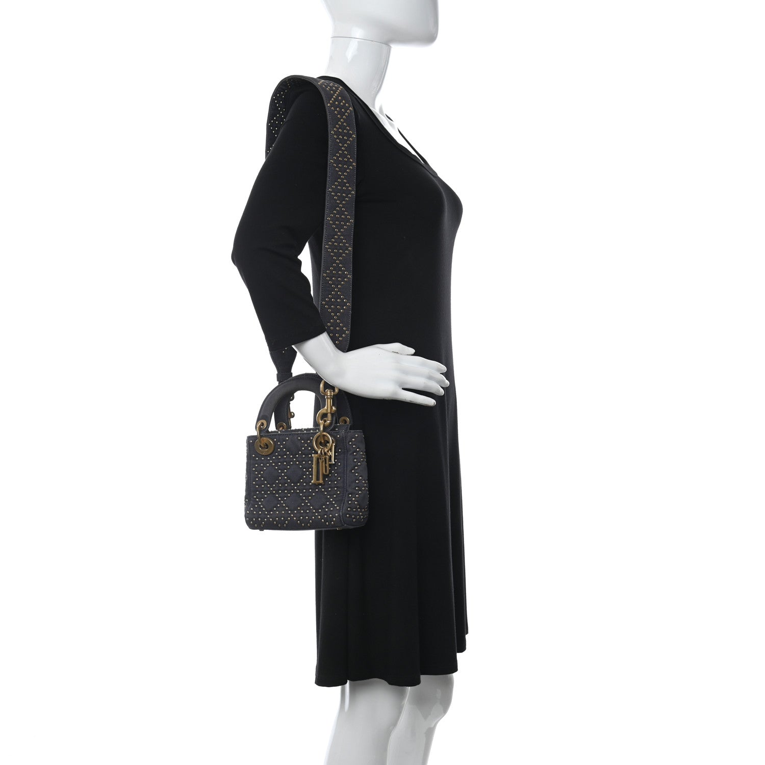 Christian Dior Denim Cannage Studded Mini Lady Dior Navy 2 of 9